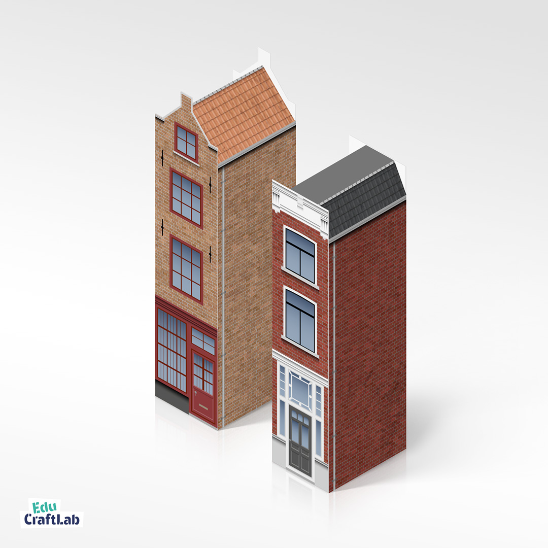 Printable paper model of Amsterdam Canal Scene for kids