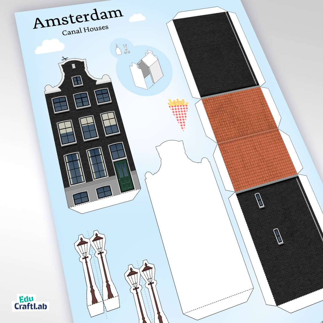 Printable paper model of Amsterdam Canal House for schools